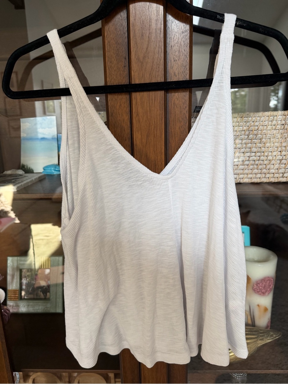 White Ribbed V-Neck Tank Top - Women's